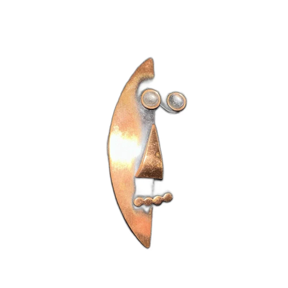 Vintage Modernist Man in the Moon Hand Made Copper Brooch Whimsical Mcm